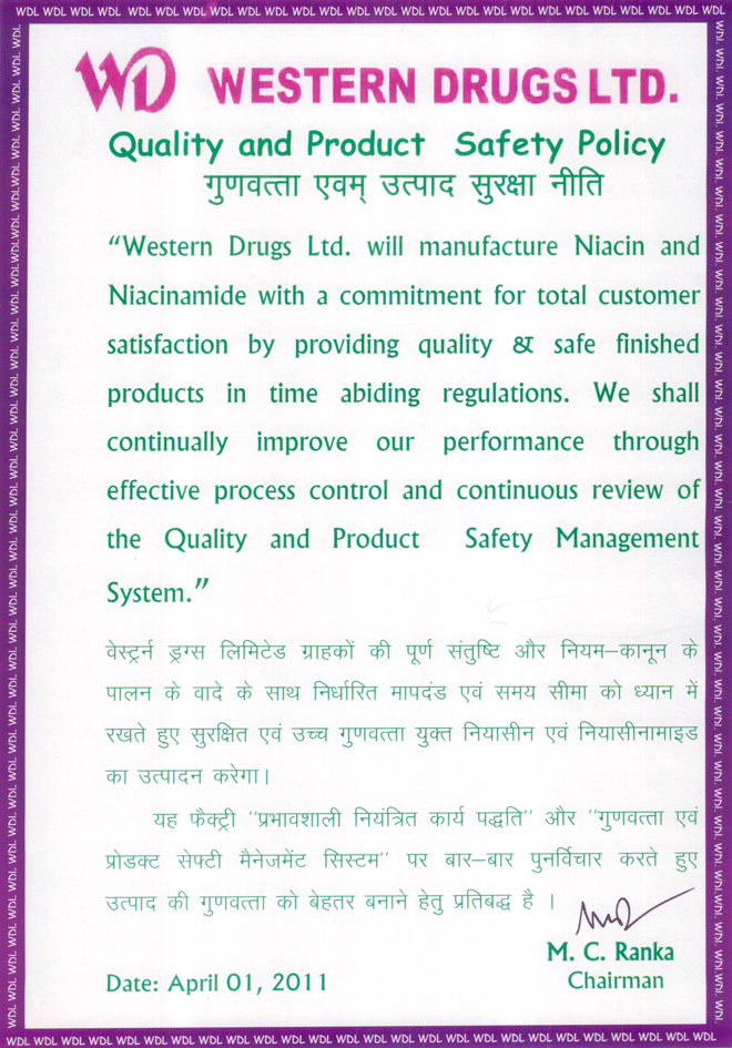 Quality and Product Safety Policy